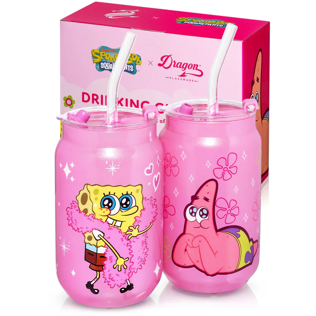 SpongeBob SquarePants Patrick & SpongeBob Pink Drinking Glasses