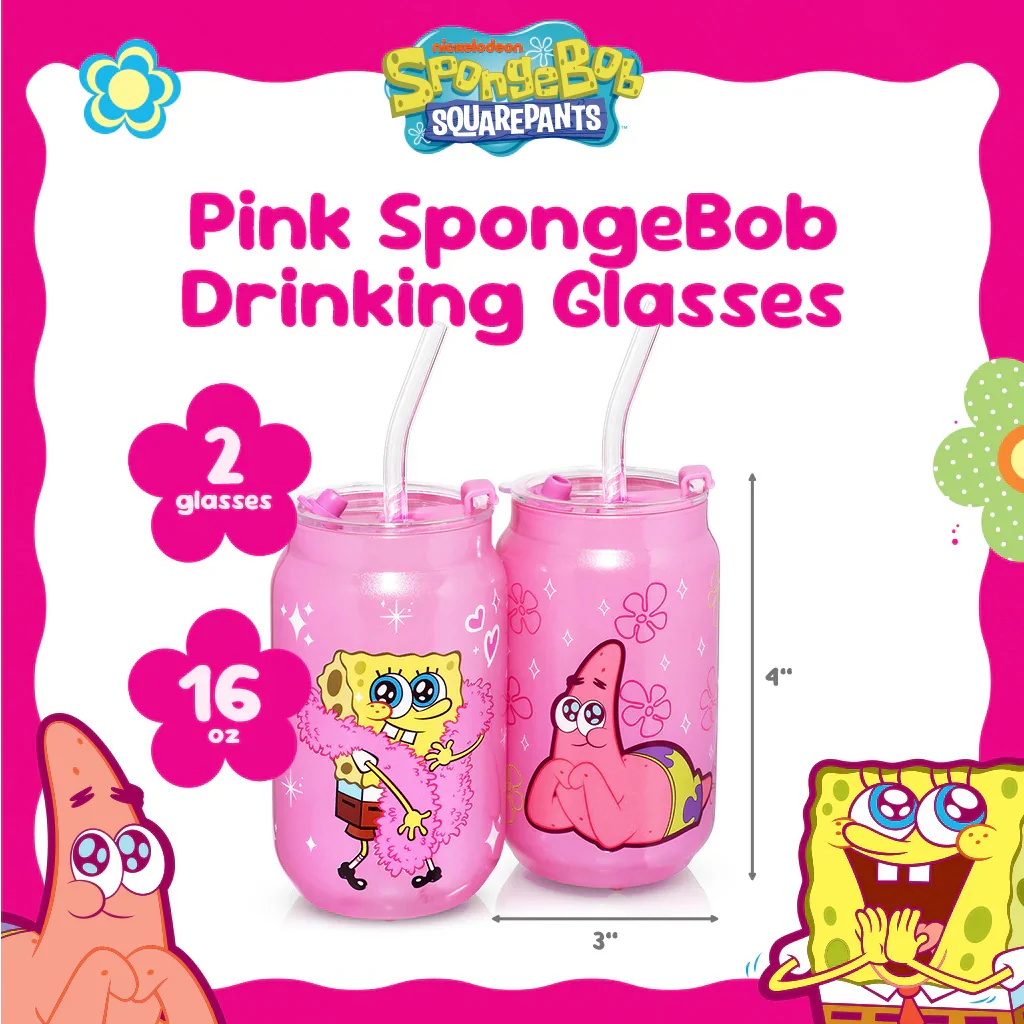 SpongeBob SquarePants Patrick & SpongeBob Pink Drinking Glasses - Image 2