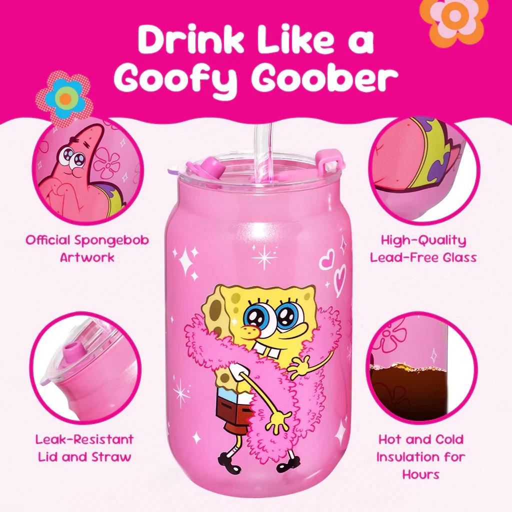 SpongeBob SquarePants Patrick & SpongeBob Pink Drinking Glasses - Image 3